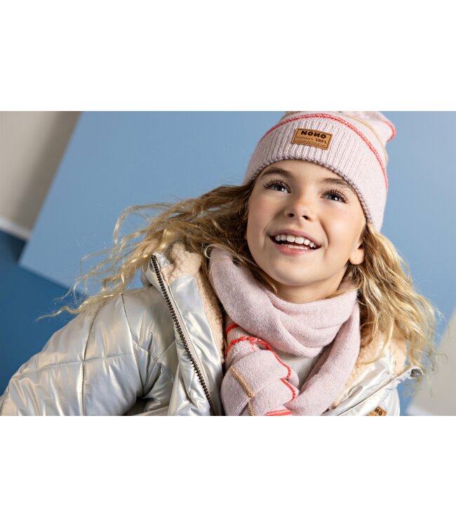 NoNo winter sjaal + muts set meisjes - roze - Razz - gestreept, gebreid