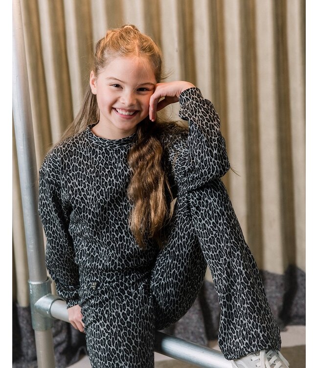 KIEstone winter sweater meisjes - bruin panter - Marieke