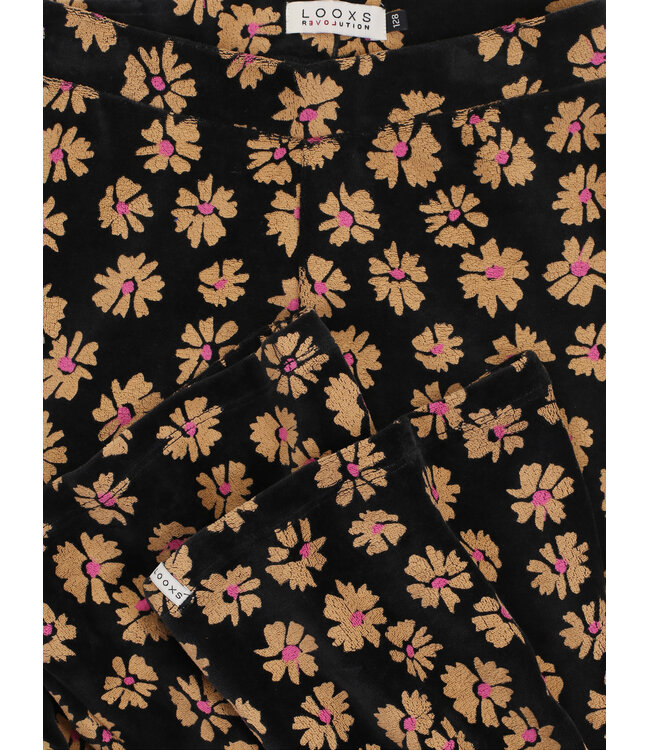 LOOXS Little winter velvet flare broek meisjes - zwart - bloem