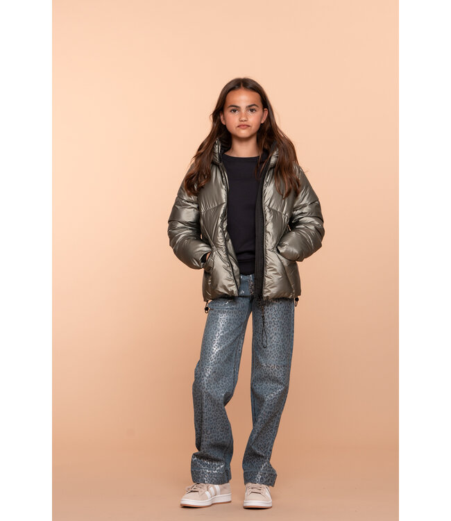 Geisha winter jas meisjes - groen - boxy - metallic