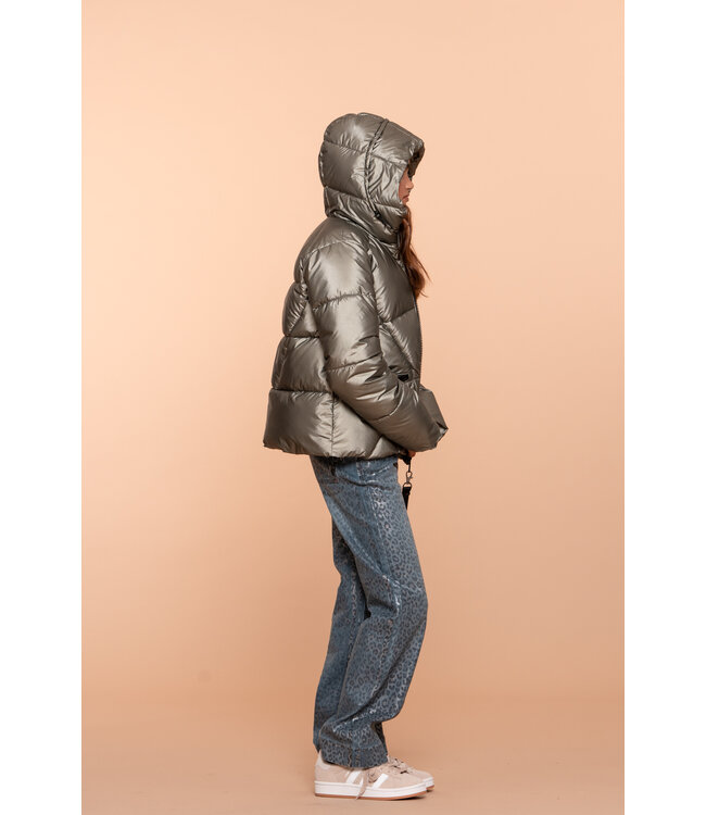 Geisha winter jas meisjes - groen - boxy - metallic