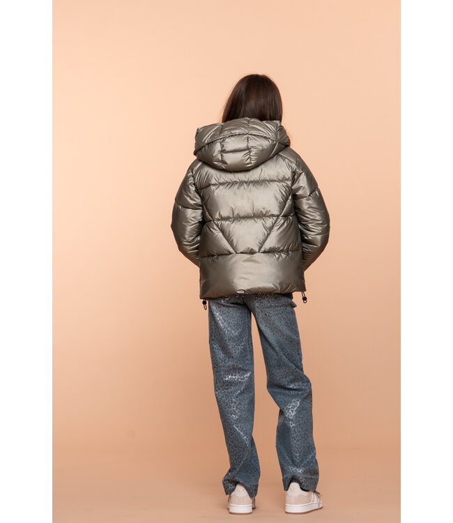 Geisha winter jas meisjes - groen - boxy - metallic