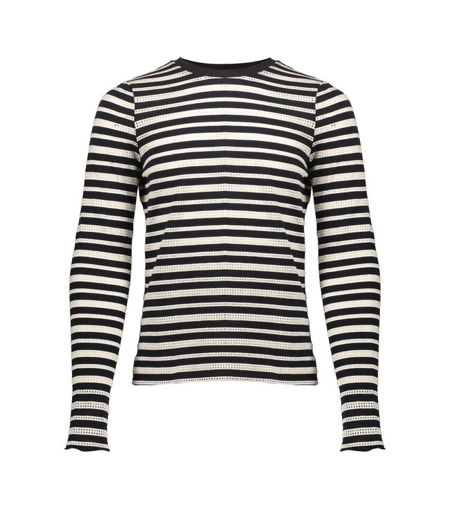 Geisha winter top meisjes - zwart/wit - ajour - longsleeve, gestreept