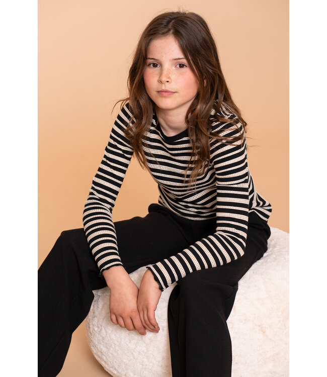 Geisha winter top meisjes - zwart/wit - ajour - longsleeve, gestreept
