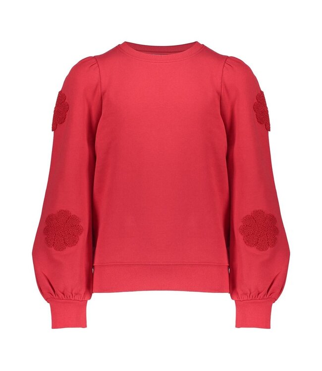 Geisha winter sweater meisjes - rood - bloemen op mouw