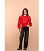 Geisha winter sweater meisjes - rood - bloemen op mouw