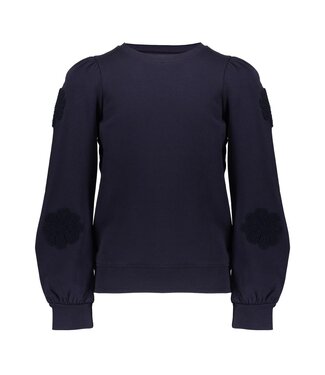 Geisha winter sweater meisjes - navy - bloemen op mouw