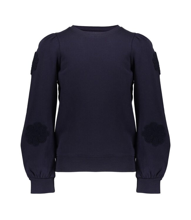 Geisha winter sweater meisjes - navy - bloemen op mouw