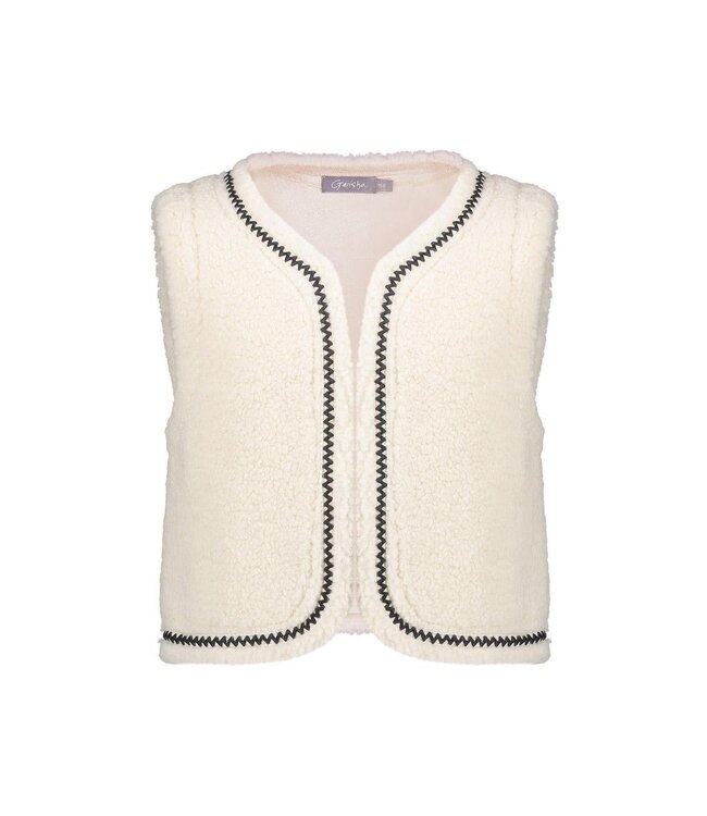 Geisha winter gilet meisjes - wit/bruin - zigzag, teddy borduursel