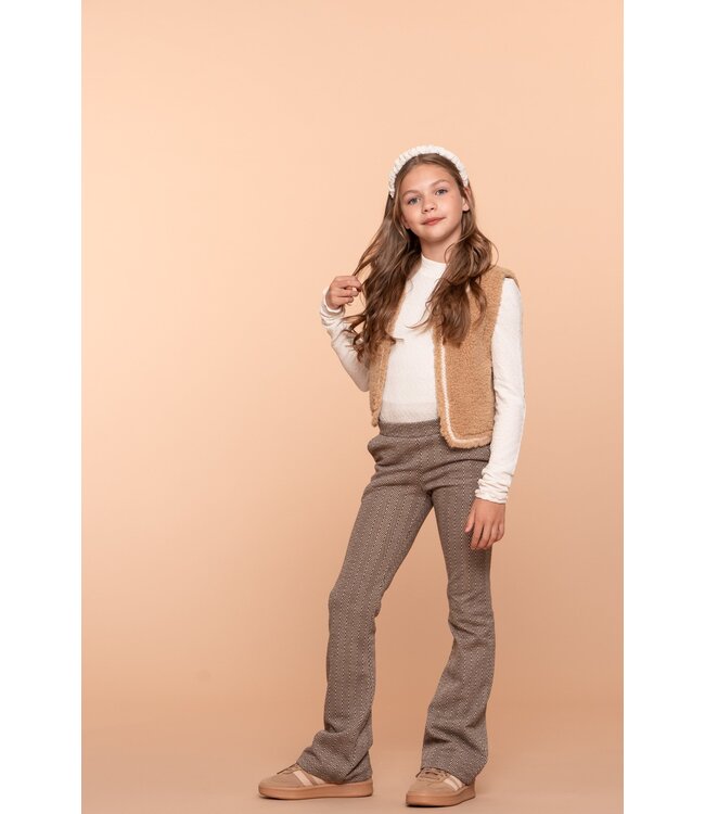 Geisha winter gilet meisjes - zand - zigzag, teddy borduursel