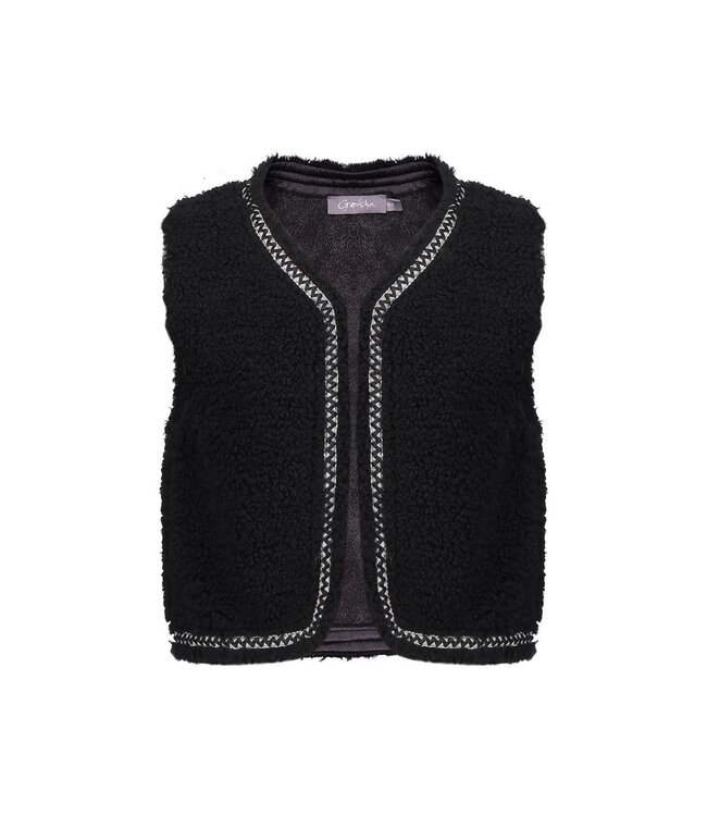 Geisha winter gilet meisjes - zwart - zigzag, teddy borduursel