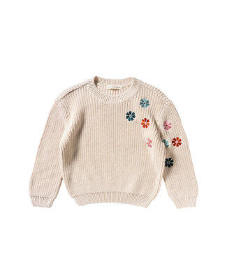 Your wishes winter sweater meisjes - grijs - geborduurde bloemen