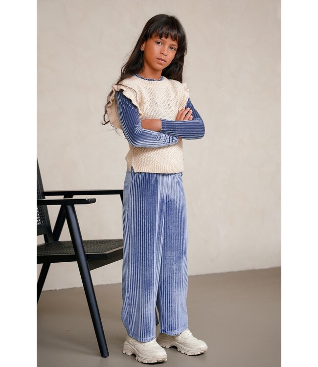 Like Flo winter velvet wide leg broek meisjes - blauw - Fem