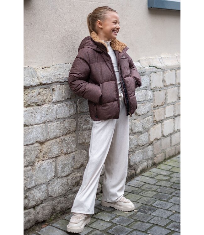 Like Flo winter wide leg broek meisjes - beige - Flun - rib - glitter