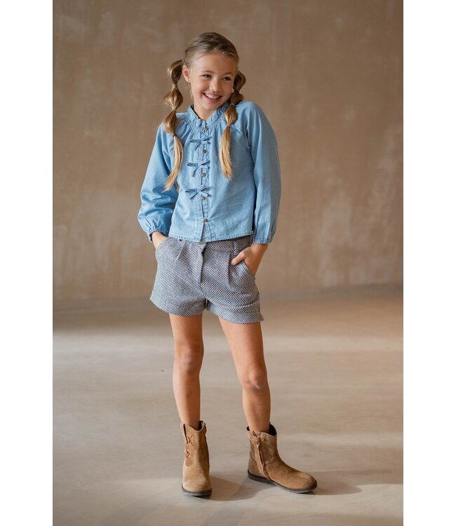 Like Flo winter blouse meisjes - blauw - Chei - chambrey - nep strik sluiting