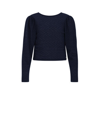 NoBell winter jersey crop top meisjes - navy blauw - Kysa - strikdetails, gestructureerd