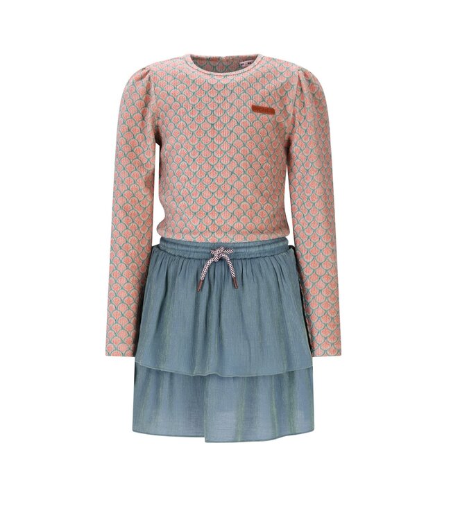 NoNo winter combi jurk meisjes - groen - Moran - AOP rib jersey top + plisse rok