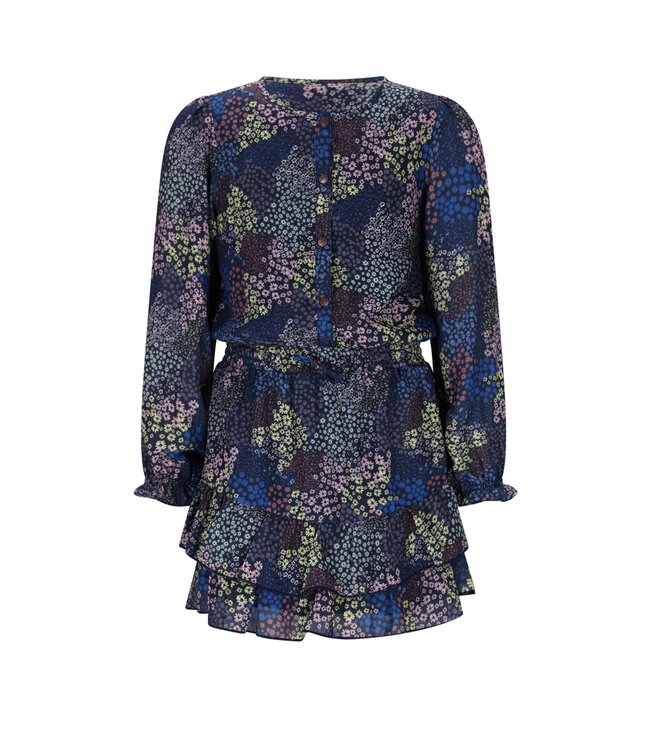 NoNo winter jurk meisjes - navy blauw - Miggy - denim bloem