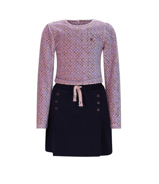 NoNo winter combi jurk meisjes - blauw - Mayal -  velvet rib top + interlock rok