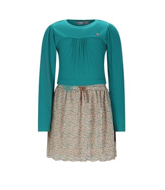NoNo winter combo jurk meisjes - zand - Morly - rib jersey top + plisse, AOP rok