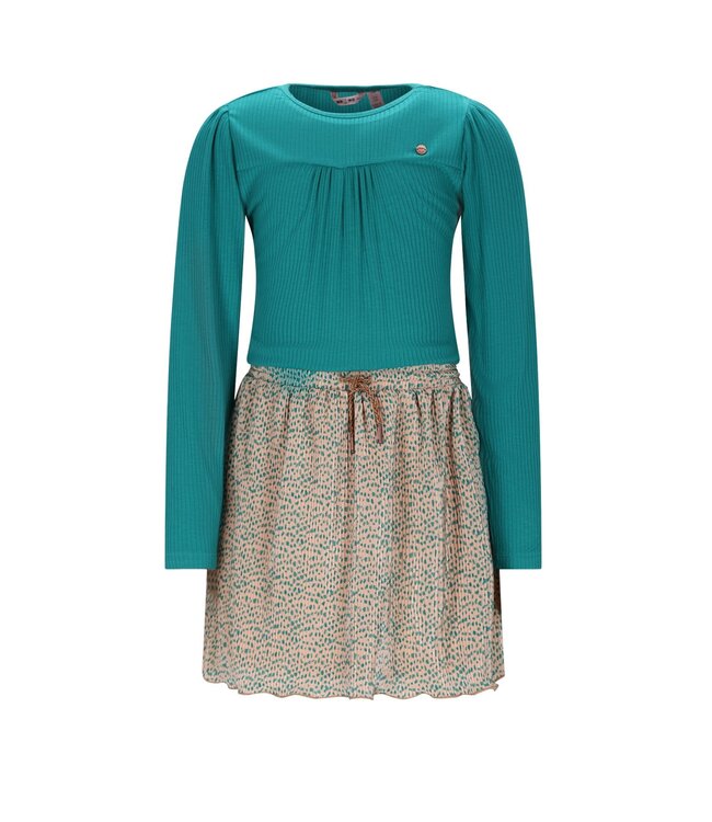 NoNo winter combo jurk meisjes - zand - Morly - rib jersey top + plisse, AOP rok