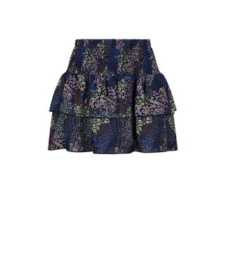 NoNo winter rok meisjes - navy blauw - Nika - smocked, laagjes, denim bloem