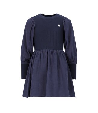 Like Flo winter jurk meisjes - navy blauw - Maya - geweven - ballonmouwen - rib