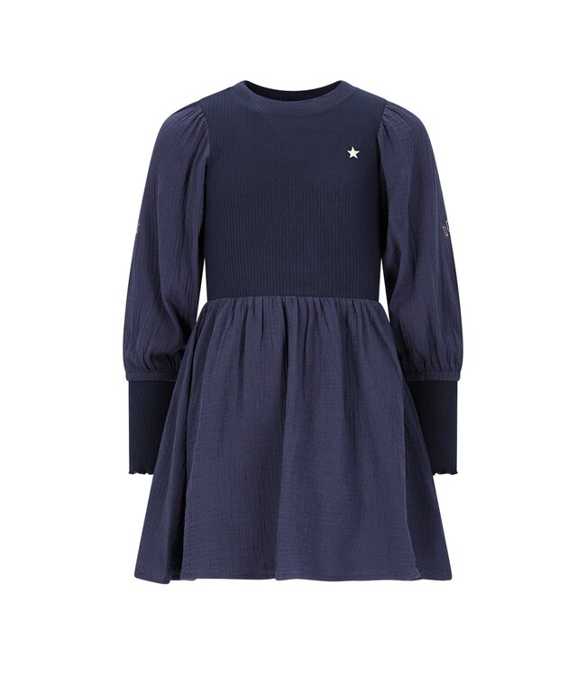 Like Flo winter jurk meisjes - navy blauw - Maya - geweven - ballonmouwen - rib
