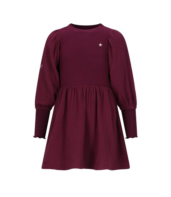 Like Flo winter jurk meisjes - rood - Maya - geweven - ballonmouwen - rib