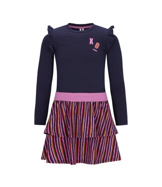 B.Nosy winter jurk meisjes - navy blauw - Daphne - 2 laagjes met print rok