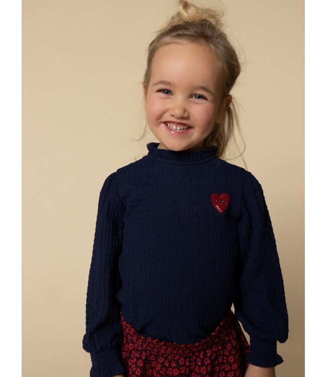 LOOXS Little winter crinckle top meisjes - donker blauw - ruffle