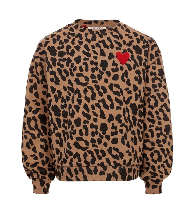 LOOXS Little winter sweater meisjes - bruin - luipaard