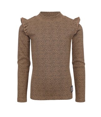 LOOXS Little winter t-shirt meisjes - bruin - mini luipaard/rib/longsleeve