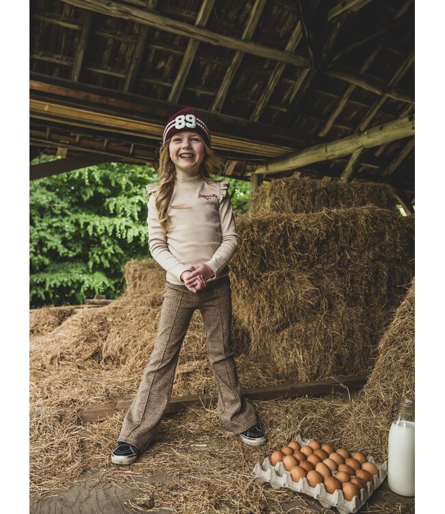 LOOXS Little winter flare broek meisjes - bruin - mini luipaard/rib