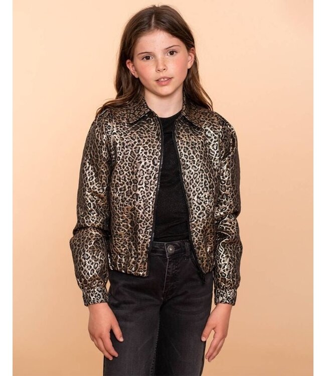 Geisha winter jas meisjes - goud/zwart - metallic, luipaard