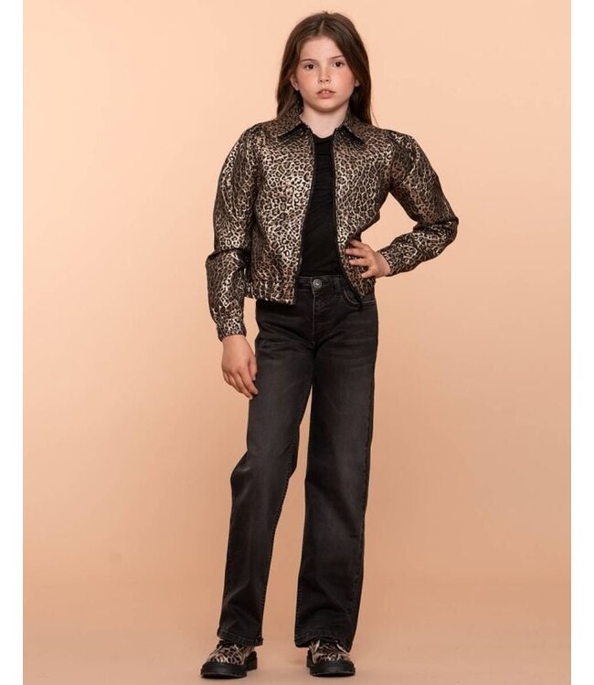 Geisha winter jas meisjes - goud/zwart - metallic, luipaard