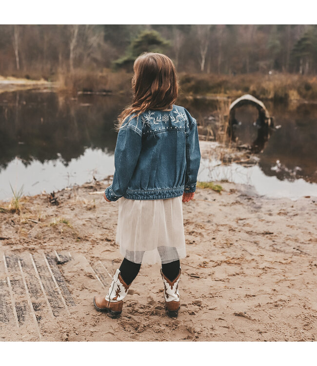 Your wishes winter jas meisjes - blauw - denim, bloem