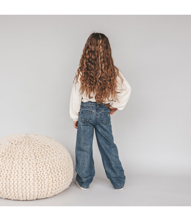 Your wishes winter jeansbroek meisjes - blauw - wide leg fit, bloem