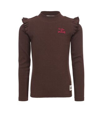 LOOXS Little winter t-shirt meisjes - donker bruin - rib/longsleeve