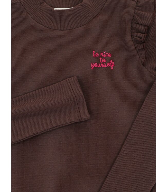 LOOXS Little winter t-shirt meisjes - donker bruin - rib/longsleeve