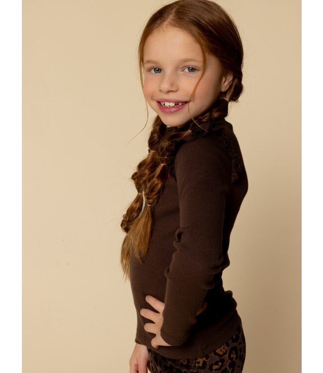 LOOXS Little winter t-shirt meisjes - donker bruin - rib/longsleeve