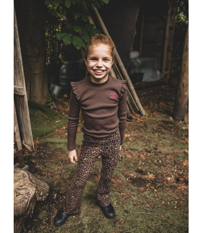 LOOXS Little winter t-shirt meisjes - donker bruin - rib/longsleeve