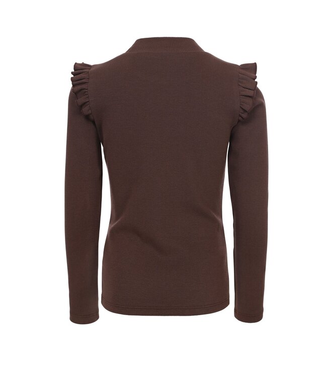 LOOXS Little winter t-shirt meisjes - donker bruin - rib/longsleeve