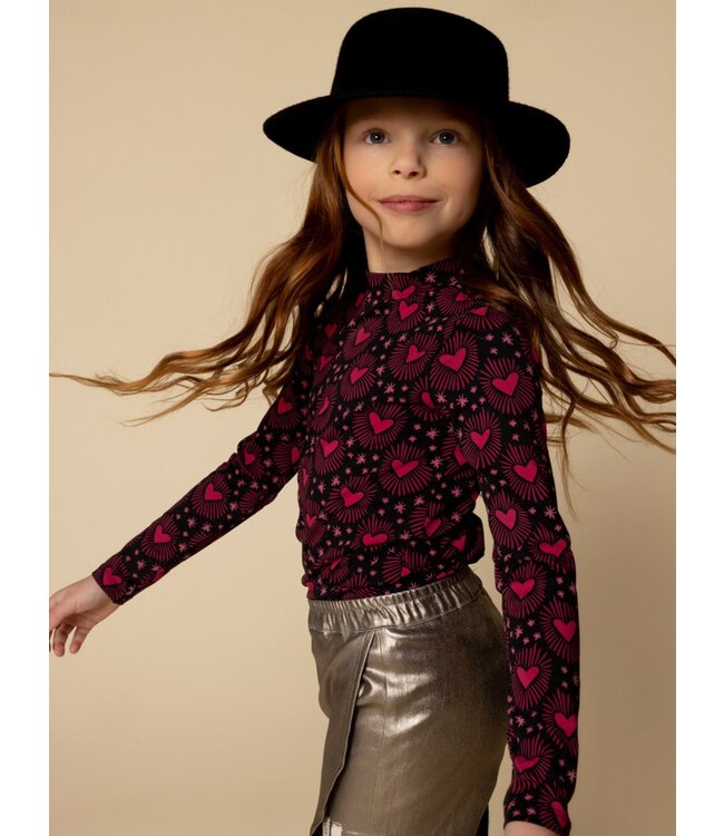 LOOXS Little winter t-shirt meisjes - bruin - harten/longsleeve