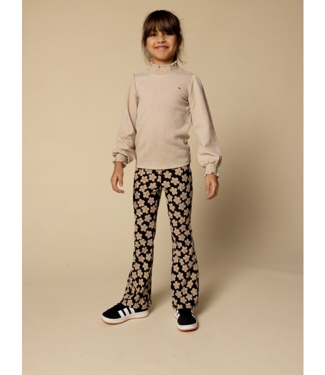 LOOXS Little winter flare broek meisjes - zwart - bloemenveld