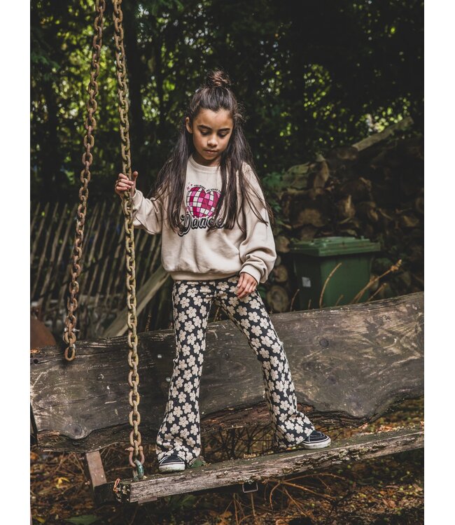 LOOXS Little winter flare broek meisjes - zwart - bloemenveld