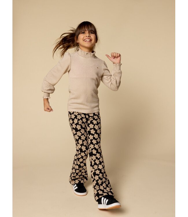 LOOXS Little winter flare broek meisjes - zwart - bloemenveld