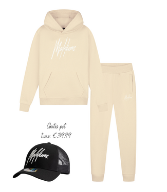Malelions winter tracksuit jongens - beige wit - Essentials + GRATIS PET!