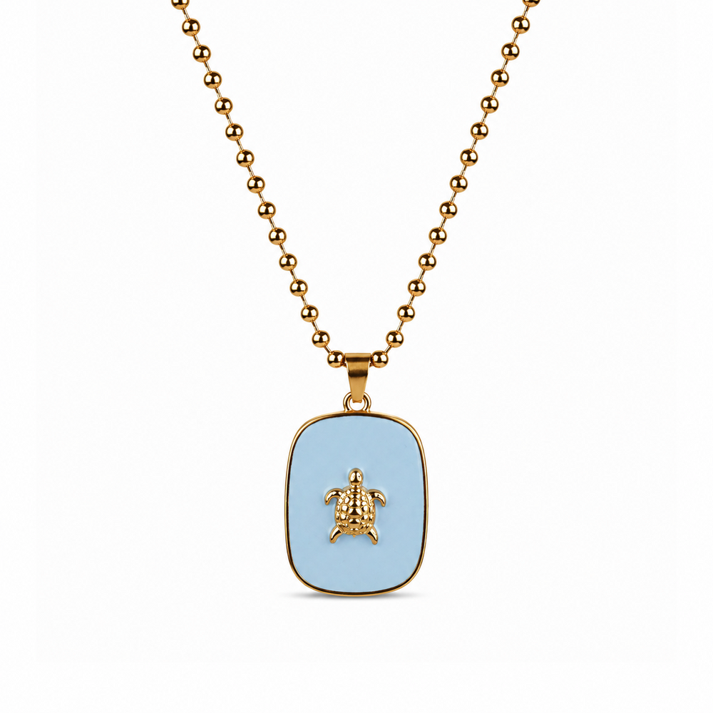 Turtle necklace light blue
