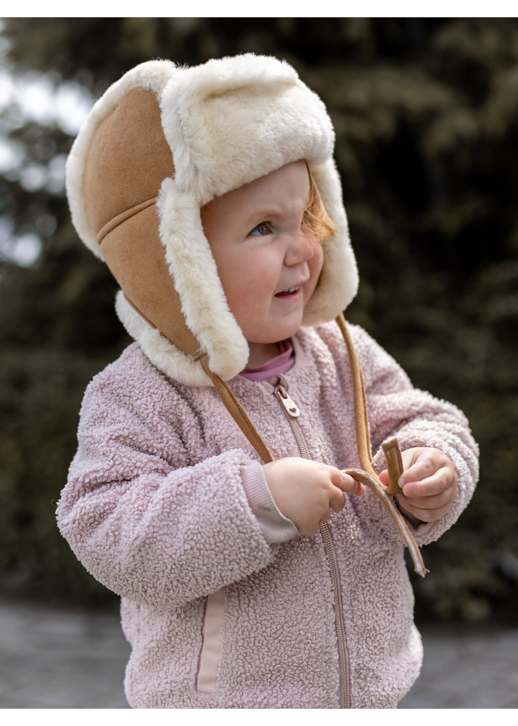 Van Buren sinds 1861 Sheepskin baby & children's hat - Camel